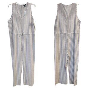 DREW Nwt Striped Cotton Jumpsuit L Tan Pink White Sleeveless Crop Anthropologie